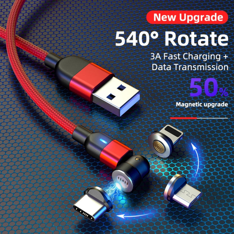1m 3A Ausgang 3 in 1 USB auf 8 Pin + USB-C / Typ-C + Micro USB 540 Grad drehbares magnetisches Daten-Synchronisations-Ladekabel, 1m 3 in 1