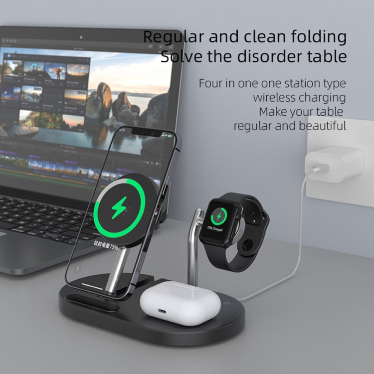 S20 4-in-1 15W Multifunktionaler Magnetischer Wireless Charger mit Nachtlicht & Halterung für Mobiltelefone / AirPods, S20 Schwarz, S20 Weiß
