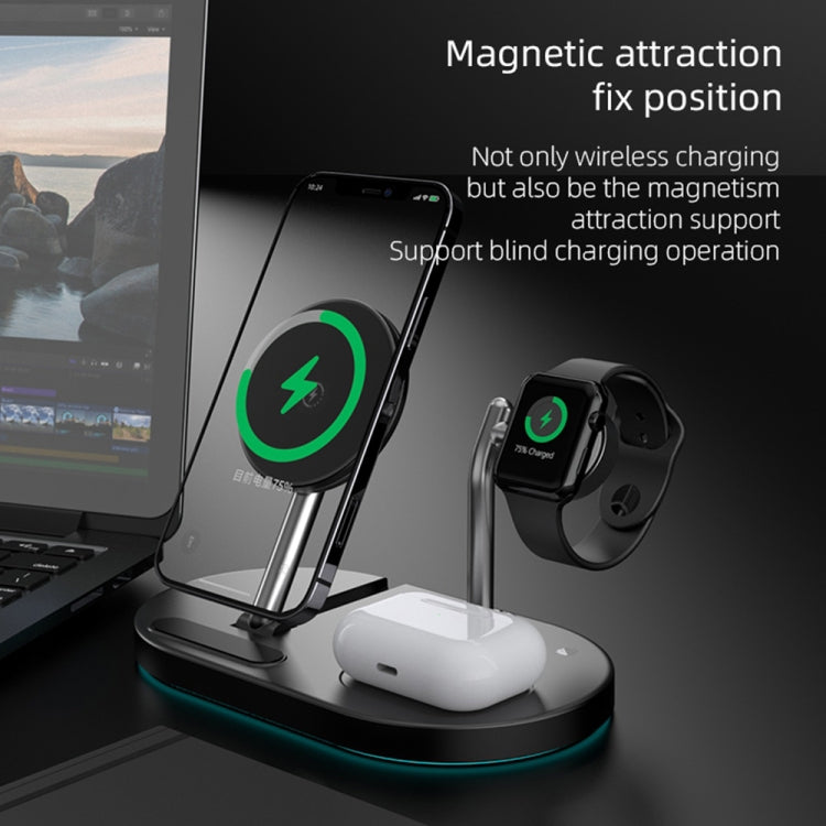 S20 4-in-1 15W Multifunktionaler Magnetischer Wireless Charger mit Nachtlicht & Halterung für Mobiltelefone / AirPods, S20 Schwarz, S20 Weiß