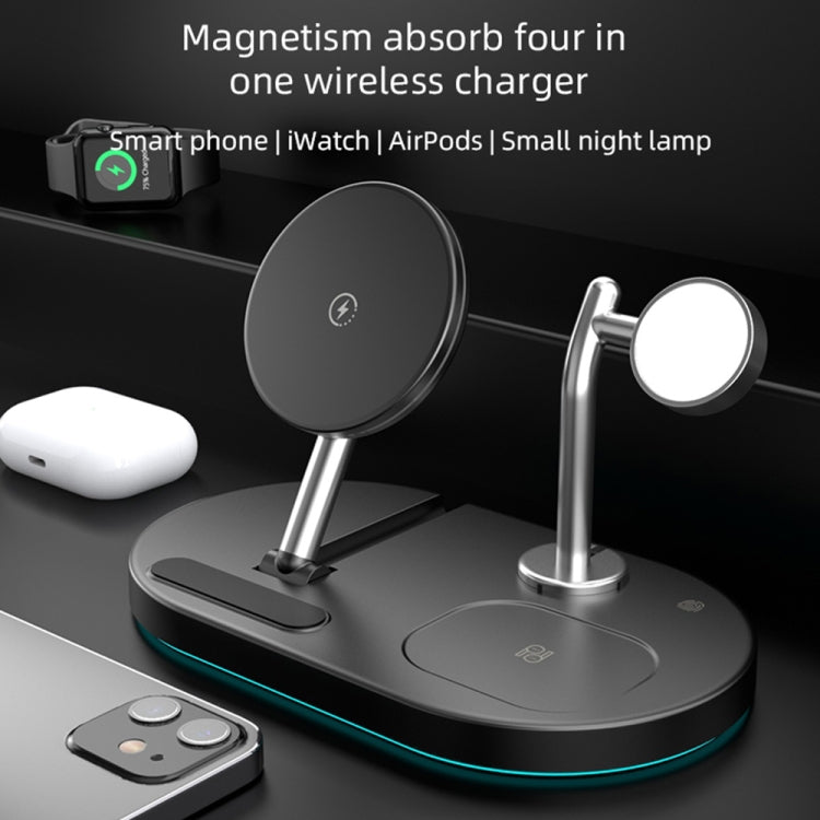 S20 4-in-1 15W Multifunktionaler Magnetischer Wireless Charger mit Nachtlicht & Halterung für Mobiltelefone / AirPods, S20 Schwarz, S20 Weiß