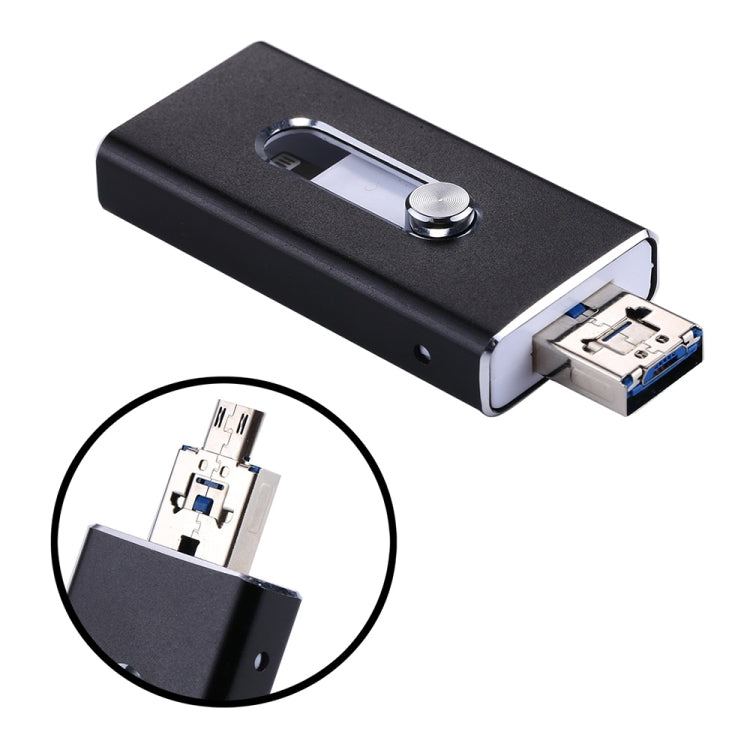 RQW-02 3 in 1 USB 2.0 & 8 Pin & Micro USB 32GB Flash-Laufwerk, RQW-02 Schwarz