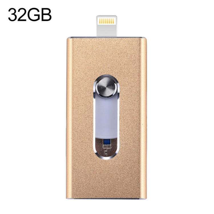 RQW-02 3 in 1 USB 2.0 & 8-Pin & Micro USB 32GB Flash-Laufwerk, RQW-02 Gold