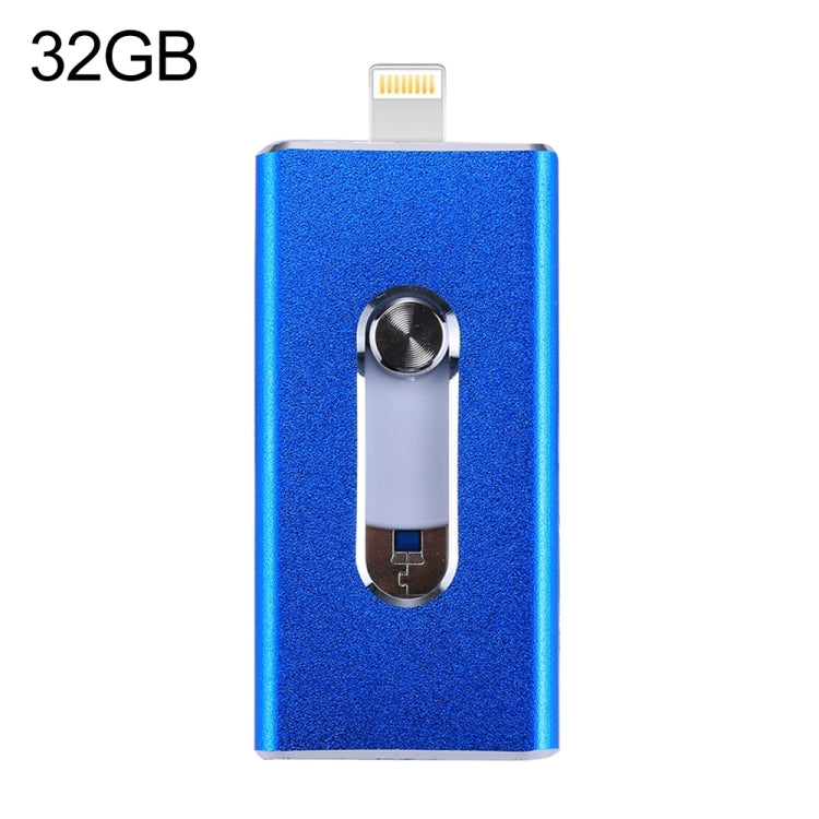RQW-02 3 in 1 USB 2.0 & 8-Pin & Micro USB 32GB Flash-Laufwerk, RQW-02 Blau