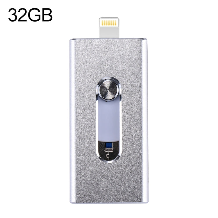 RQW-02 3 in 1 USB 2.0 & 8 Pin & Micro USB 32GB Flash-Laufwerk, RQW-02 Silber