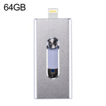 RQW-02 3 in 1 USB 2.0 & 8 Pin & Micro USB 64GB Flash-Laufwerk, RQW-02 Silber
