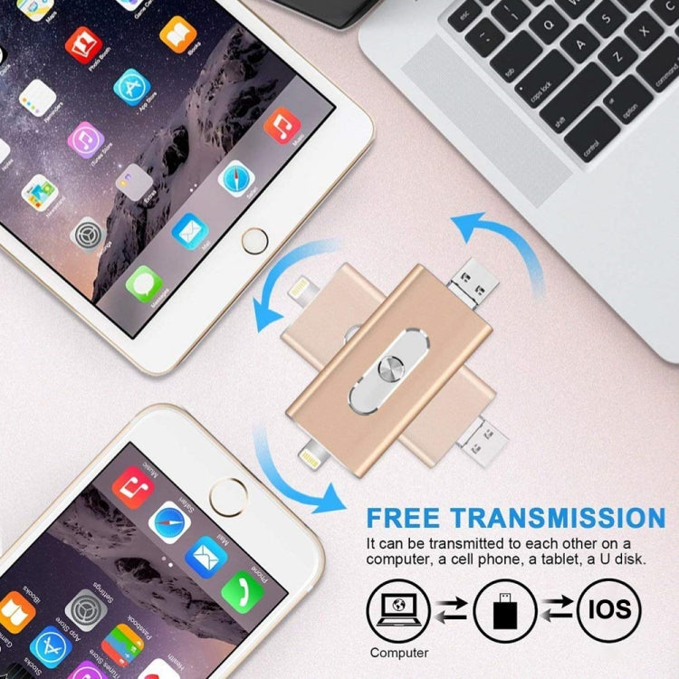 RQW-02 3 in 1 USB 2.0 & 8 Pin & Micro USB 64GB Flash-Laufwerk, RQW-02 Silber