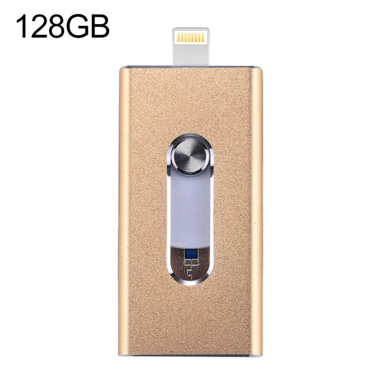 RQW-02 3 in 1 USB 2.0 & 8 Pin & Micro USB 128GB Flash-Laufwerk, RQW-02 Gold