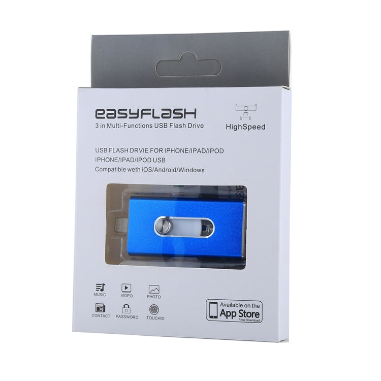 RQW-02 3 in 1 USB 2.0 & 8 Pin & Micro USB 128GB Flash-Laufwerk, RQW-02 Blau