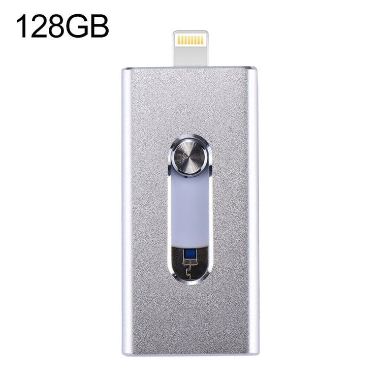 RQW-02 3 in 1 USB 2.0 & 8 Pin & Micro USB 128GB Flash-Laufwerk, RQW-02 Silber