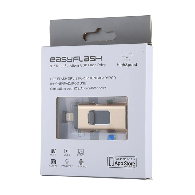easyflash RQW-01B 3-in-1 USB 2.0 & 8-Pin & Micro-USB 128GB Flash-Laufwerk, RQW-01B Gold