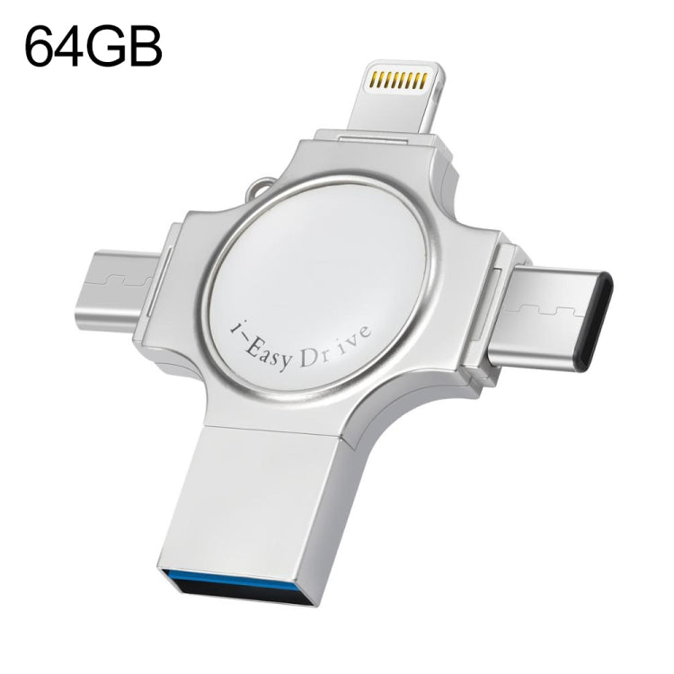 RQW-11S 4-in-1 USB 2.0 & 8-Pin & Micro-USB & USB-C / Typ-C 64GB Flash-Laufwerk, RQW-11S