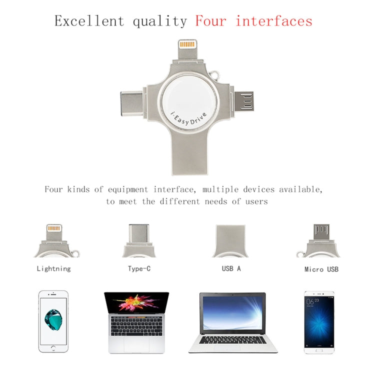 RQW-11S 4-in-1 USB 2.0 & 8-Pin & Micro-USB & USB-C / Typ-C 64GB Flash-Laufwerk, RQW-11S