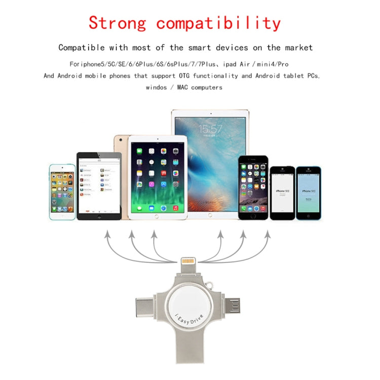RQW-11S 4-in-1 USB 2.0 & 8-Pin & Micro-USB & USB-C / Typ-C 64GB Flash-Laufwerk, RQW-11S