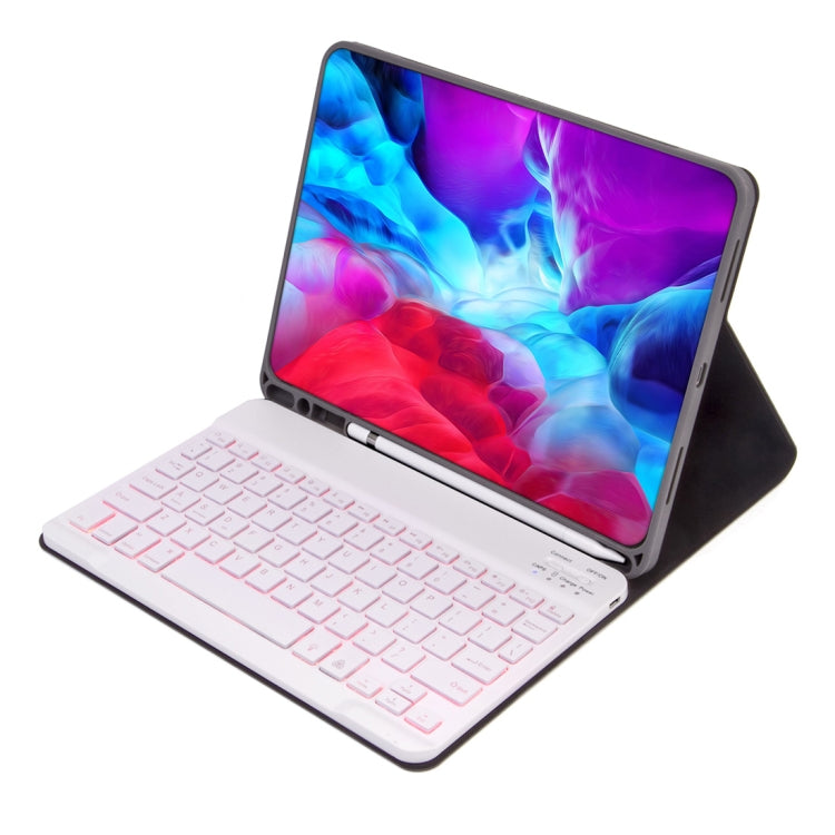 X-11BS Skin Einfarbiges Textur Abnehmbares Bluetooth-Tastatur-Tablet-Case für iPad Pro 11 Zoll 2020 / 2018, mit Stifthalter & Hintergrundbeleuchtung, Weiße Tastatur