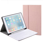 RK508 Für iPad Air 2 & Air 1 / Pro 9,7 Zoll & 2017 iPad & 2018 iPad Seidenstruktur Abnehmbare Kunststoff Bluetooth Tastatur Leder Tablet-Hülle mit Ständer & Stifthalter-Funktion
