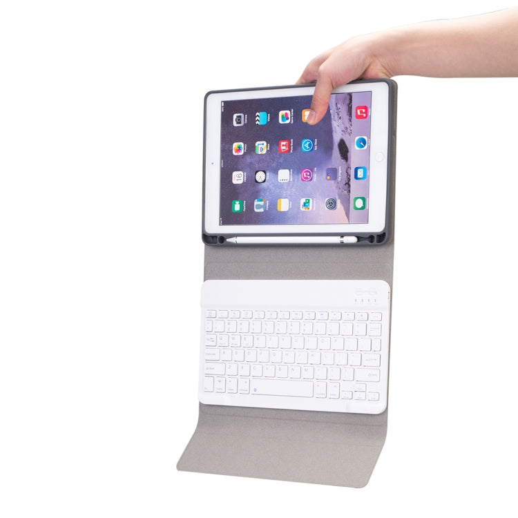 RK508 Für iPad Air 2 & Air 1 / Pro 9,7 Zoll & 2017 iPad & 2018 iPad Seidenstruktur Abnehmbare Kunststoff Bluetooth Tastatur Leder Tablet-Hülle mit Ständer & Stifthalter-Funktion