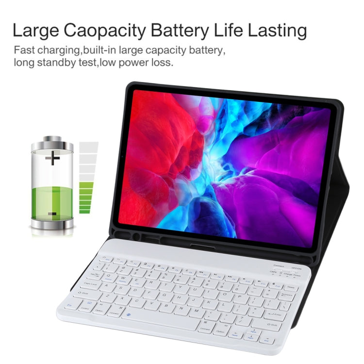 TG11B Abnehmbares Bluetooth Weißes Tastatur + Mikrofaser-Leder Tablet-Hülle für iPad Pro 11 Zoll (2020), mit Stifthalter und Halterung, Weiße Tastatur