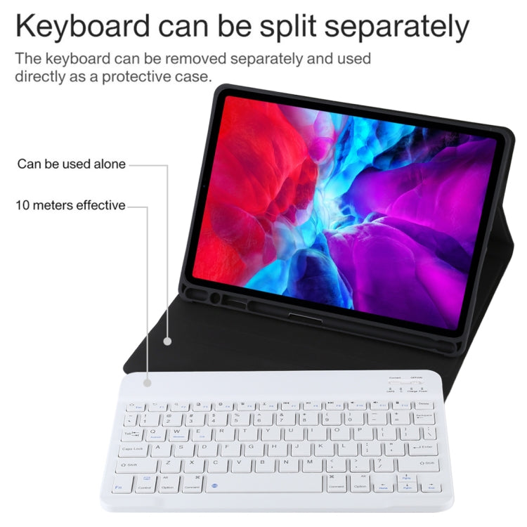 TG11B Abnehmbares Bluetooth Weißes Tastatur + Mikrofaser-Leder Tablet-Hülle für iPad Pro 11 Zoll (2020), mit Stifthalter und Halterung, Weiße Tastatur