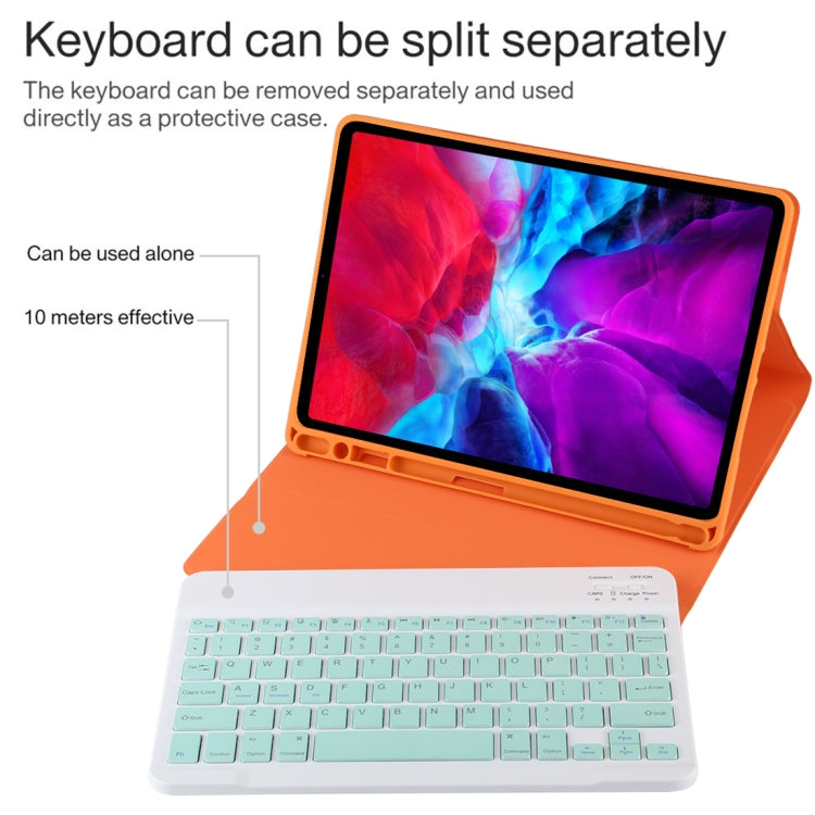 TG11B Abnehmbare Bluetooth grüne Tastatur + Mikrofaser-Leder-Tablet-Hülle für iPad Pro 11 Zoll (2020), mit Stifthalter & Halter, grüne Tastatur