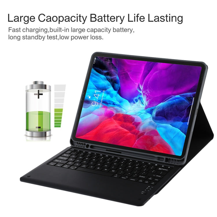 T129 Abnehmbare Bluetooth schwarze Tastatur Mikrofaser-Leder-Tablet-Hülle für iPad Pro 12,9 Zoll (2020), mit Halter, schwarze Tastatur