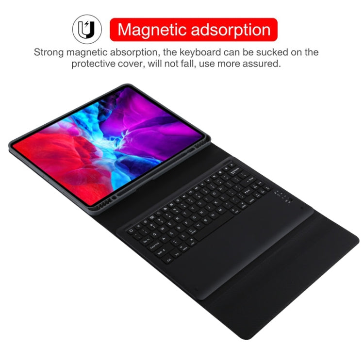 T129 Abnehmbare Bluetooth schwarze Tastatur Mikrofaser-Leder-Tablet-Hülle für iPad Pro 12,9 Zoll (2020), mit Halter, schwarze Tastatur