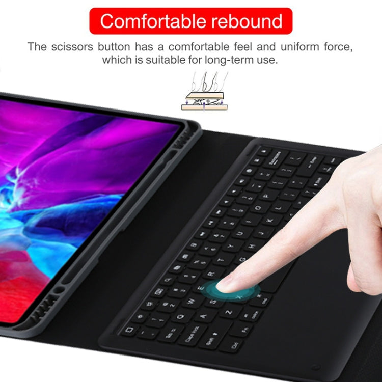 T129 Abnehmbare Bluetooth schwarze Tastatur Mikrofaser-Leder-Tablet-Hülle für iPad Pro 12,9 Zoll (2020), mit Halter, schwarze Tastatur