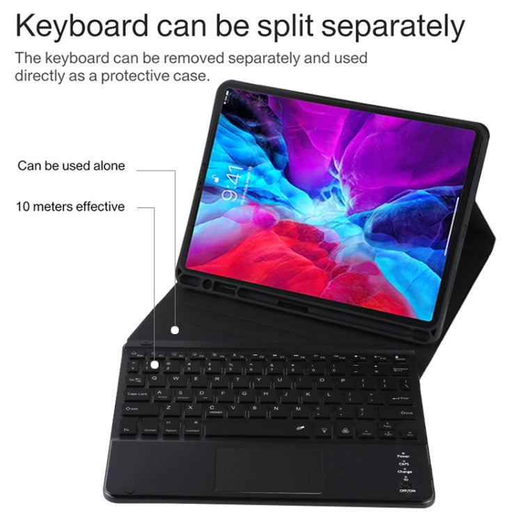 TG11BCS Abnehmbares Bluetooth Schwarzes Tastatur-Mikrofaser-Leder-Tablet-Case für iPad Pro 11 Zoll (2020), mit Hintergrundbeleuchtung & Touchpad & Stifthalter & Halter, Schwarze Tastatur