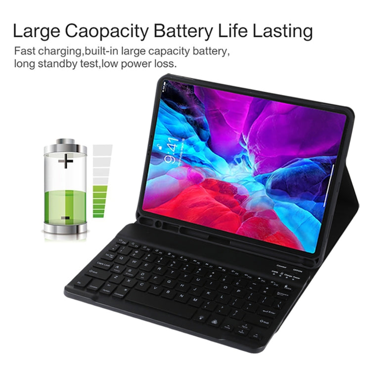 TG11BS Abnehmbare Bluetooth schwarze Tastatur + Mikrofaser Leder Tablet-Hülle für iPad Pro 11 Zoll (2020), mit Hintergrundbeleuchtung & Stifthalter & Halter, schwarze Tastatur