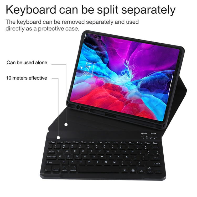 TG11BS Abnehmbare Bluetooth schwarze Tastatur + Mikrofaser Leder Tablet-Hülle für iPad Pro 11 Zoll (2020), mit Hintergrundbeleuchtung & Stifthalter & Halter, schwarze Tastatur
