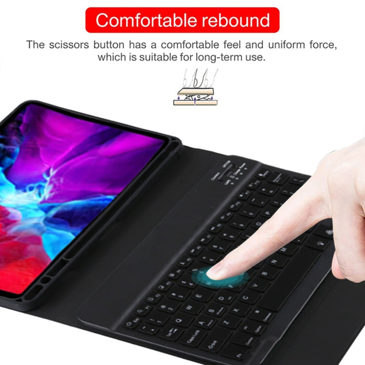 TG11BS Abnehmbare Bluetooth schwarze Tastatur + Mikrofaser Leder Tablet-Hülle für iPad Pro 11 Zoll (2020), mit Hintergrundbeleuchtung & Stifthalter & Halter, schwarze Tastatur