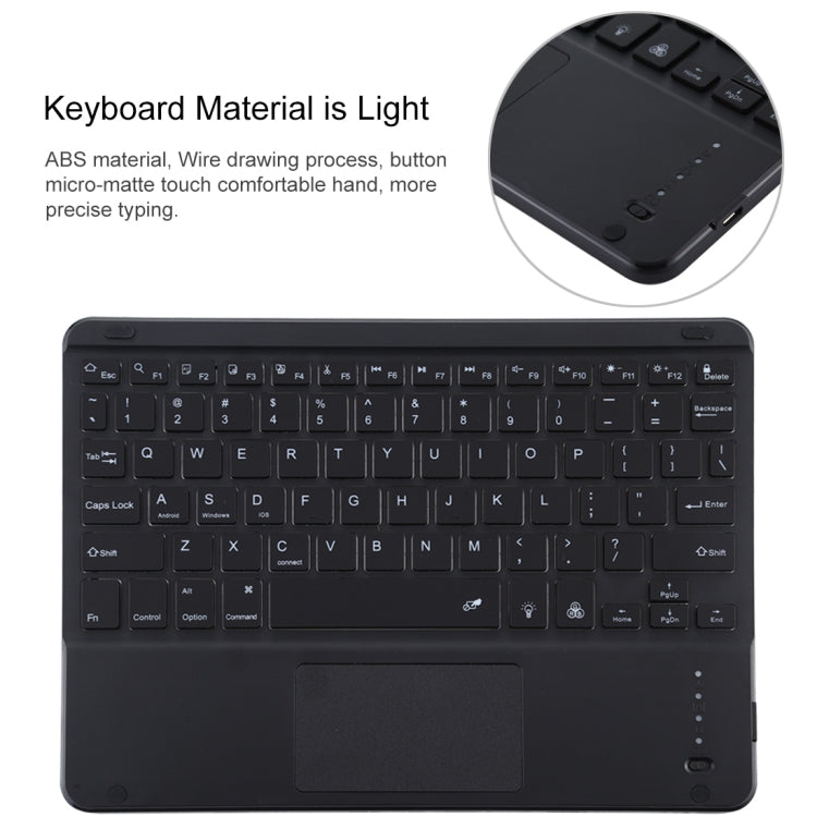 TG-102BCS Abnehmbare Bluetooth schwarze Tastatur + Mikrofaser Leder Tablet-Hülle für iPad 10.2 Zoll / iPad Air (2019), mit Touchpad & Hintergrundbeleuchtung & Stifthalter & Halter, schwarze Tastatur