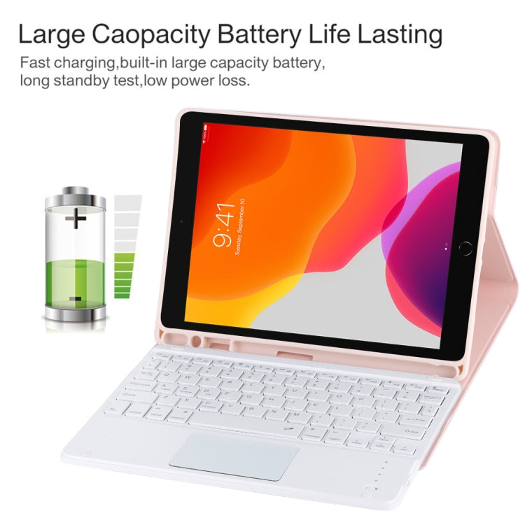 TG-102BC Abnehmbare Bluetooth Weiße Tastatur + Mikrofaser-Leder-Tablet-Case für iPad 10,2 Zoll / iPad Air (2019), mit Touchpad & Stifthalter & Halter, Weiße Tastatur