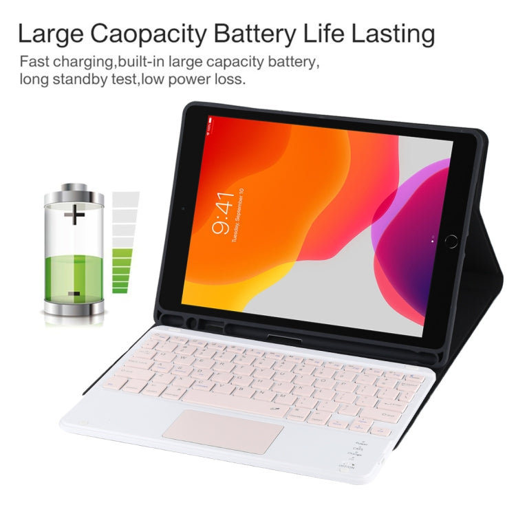 TG-102BC Abnehmbares Bluetooth Pinkes Keyboard + Mikrofaser-Leder-Tablet-Hülle für iPad 10,2 Zoll / iPad Air (2019), mit Touchpad & Stiftschacht & Halter, Pinkes Keyboard