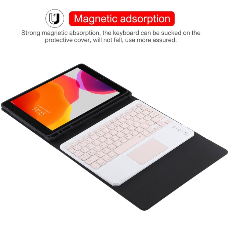 TG-102BC Abnehmbares Bluetooth Pinkes Keyboard + Mikrofaser-Leder-Tablet-Hülle für iPad 10,2 Zoll / iPad Air (2019), mit Touchpad & Stiftschacht & Halter, Pinkes Keyboard