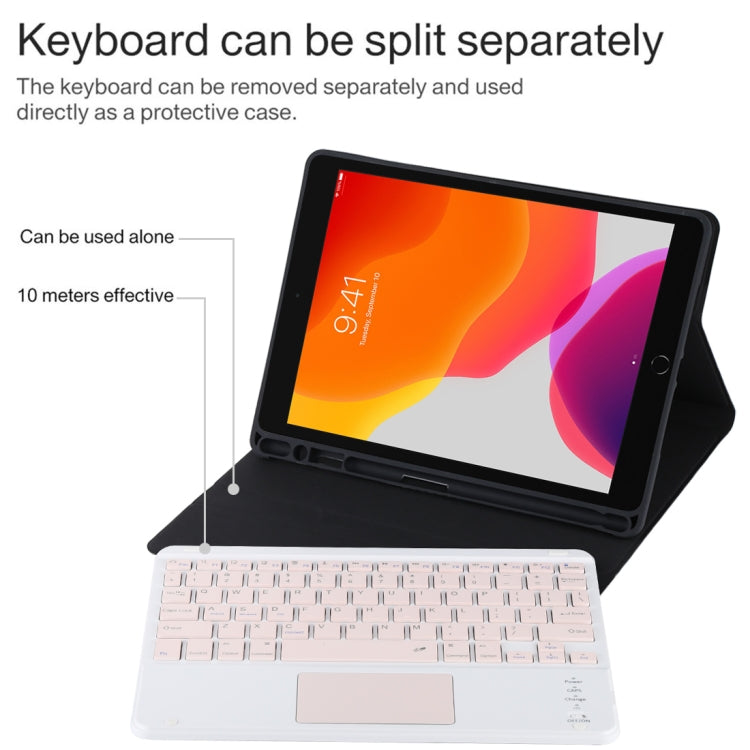 TG-102BC Abnehmbares Bluetooth Pinkes Keyboard + Mikrofaser-Leder-Tablet-Hülle für iPad 10,2 Zoll / iPad Air (2019), mit Touchpad & Stiftschacht & Halter, Pinkes Keyboard