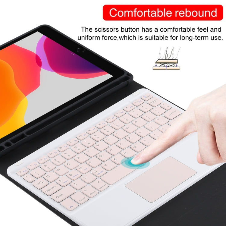 TG-102BC Abnehmbares Bluetooth Pinkes Keyboard + Mikrofaser-Leder-Tablet-Hülle für iPad 10,2 Zoll / iPad Air (2019), mit Touchpad & Stiftschacht & Halter, Pinkes Keyboard