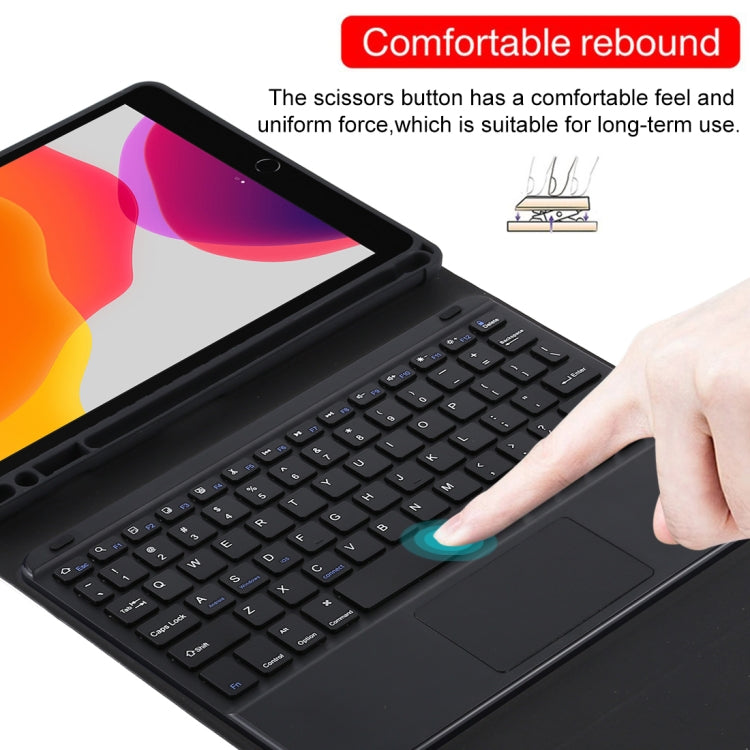 TG-102BC Abnehmbare Bluetooth Schwarze Tastatur + Mikrofaser Leder Tablet-Hülle für iPad 10,2 Zoll / iPad Air (2019), mit Touchpad & Stifthalter & Halter, TG-102BC