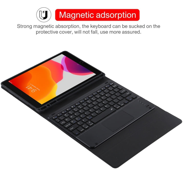 TG109BC Abnehmbare Bluetooth Schwarze Tastatur + Mikrofaser Leder Tablet-Hülle für iPad Air 2020, mit Touchpad & Stifthalter & Halter, TG109BC