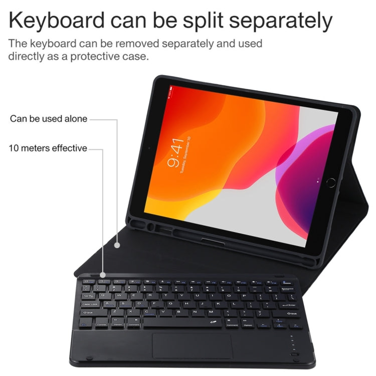 TG109BC Abnehmbare Bluetooth Schwarze Tastatur + Mikrofaser Leder Tablet-Hülle für iPad Air 2020, mit Touchpad & Stifthalter & Halter, TG109BC
