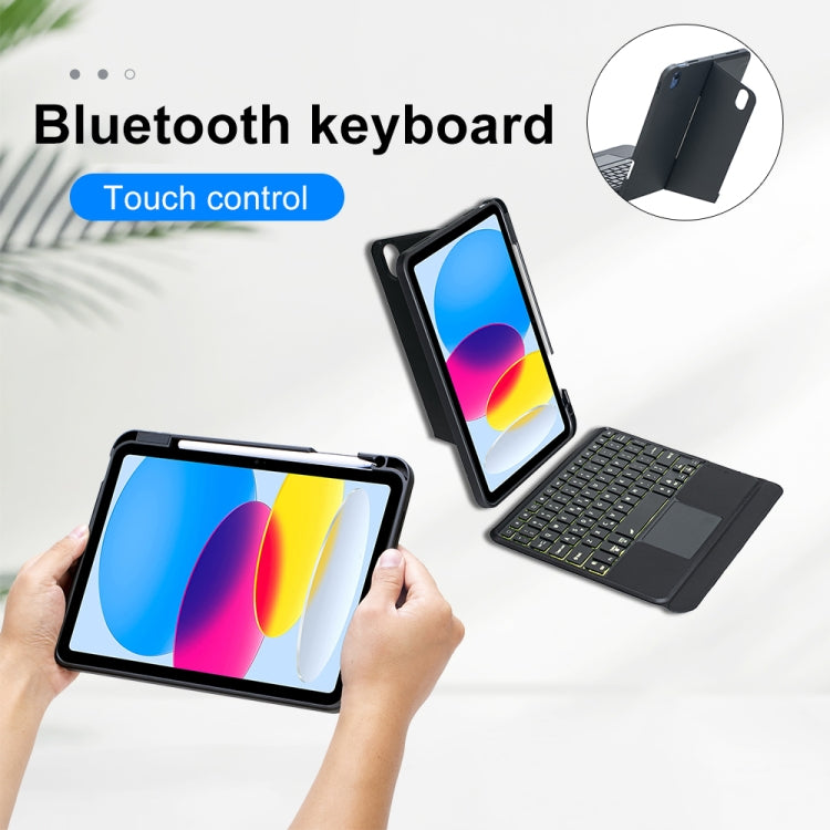 T10-AS Für iPad 11 2025 / iPad 10. Generation 10.9 2022 Touch-Hintergrundbeleuchtung Split-Typ Bluetooth Tastatur Lederhülle, T10-A