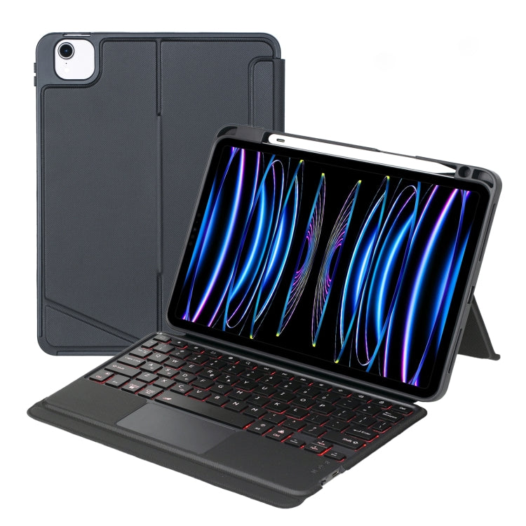 T11-AS Für iPad Air 11 2025 / Air 5 / 4 10.9 / Pro 11 2022&2021&2020&2018 Touch-Hintergrundbeleuchtung Split-Typ Bluetooth Tastatur Lederhülle, T11-AS