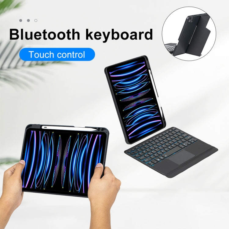 T11-AS Für iPad Air 11 2025 / Air 5 / 4 10.9 / Pro 11 2022&2021&2020&2018 Touch-Hintergrundbeleuchtung Split-Typ Bluetooth Tastatur Lederhülle, T11-AS