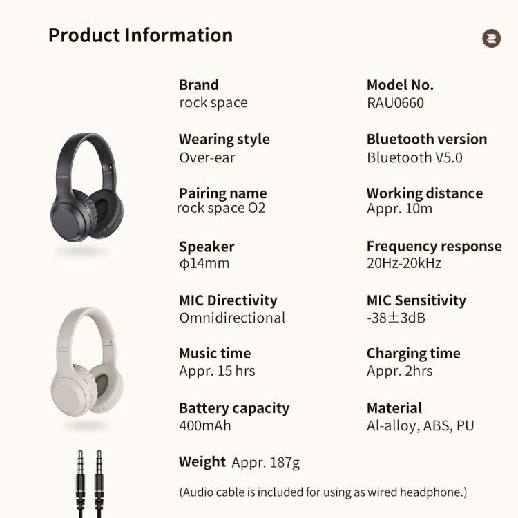 ROCK Space O2 HiFi Bluetooth 5.0 Kabelloses Headset mit Mikrofon, unterstützt TF-Karte, Space O2