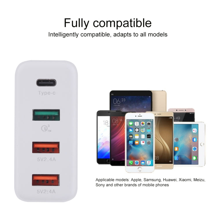 A3P 3A Max Output USB-C / Typ-C + QC3.0 + Dual USB 4 Port Wandladegerät, EU-Stecker, EU-Stecker
