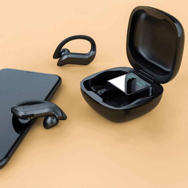 258 Kabelloser Bluetooth-Ohrhörer mit Ohrbügel, Ladebox & Digitalanzeige, unterstützt Touch & HD-Anruf & Sprachassistent & NFC, MD03 Schwarz, 258 Weiß