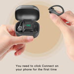 258 Kabelloser Bluetooth-Ohrhörer mit Ohrbügel, Ladebox & Digitalanzeige, unterstützt Touch & HD-Anruf & Sprachassistent & NFC, MD03 Schwarz, 258 Weiß