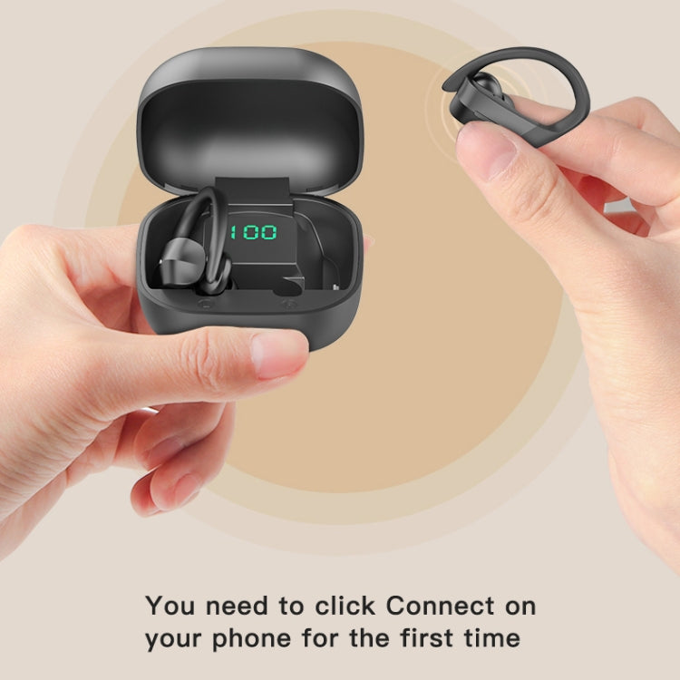 258 Kabelloser Bluetooth-Ohrhörer mit Ohrbügel, Ladebox & Digitalanzeige, unterstützt Touch & HD-Anruf & Sprachassistent & NFC, MD03 Schwarz, 258 Weiß