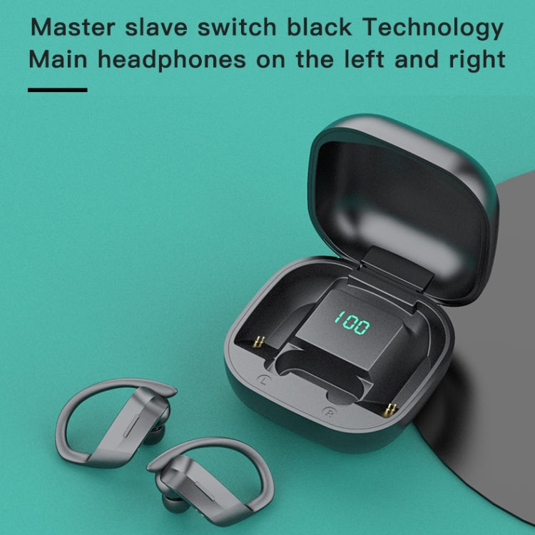 258 Kabelloser Bluetooth-Ohrhörer mit Ohrbügel, Ladebox & Digitalanzeige, unterstützt Touch & HD-Anruf & Sprachassistent & NFC, MD03 Schwarz, 258 Weiß