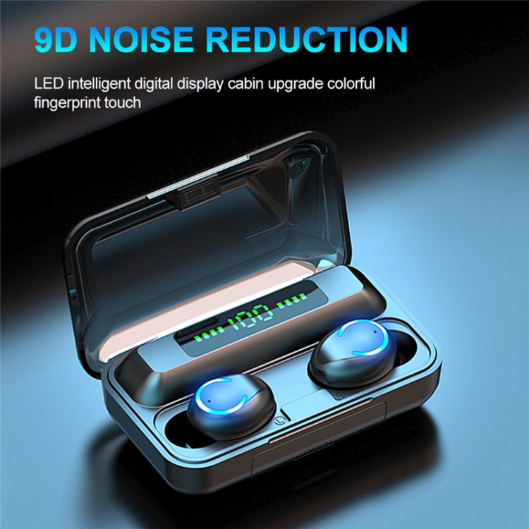 F9-9 TWS CVC8.0 Bluetooth-Kopfhörer mit Geräuschunterdrückung und Ladebox, unterstützt Touch-Beleuchtungseffekt & Drei-Bildschirm-LED-Leistungsanzeige & Powerbank & Handyhalter & HD-Anruf & Sprachassistent, F9-9 Schwarz