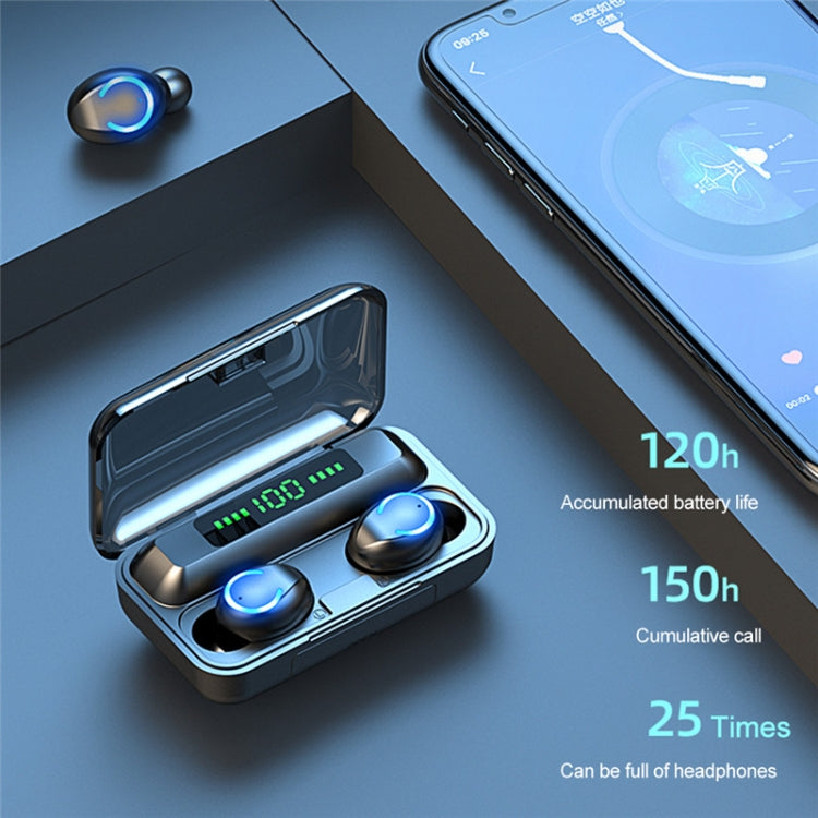 F9-9 TWS CVC8.0 Bluetooth-Kopfhörer mit Geräuschunterdrückung und Ladebox, unterstützt Touch-Beleuchtungseffekt & Drei-Bildschirm-LED-Leistungsanzeige & Powerbank & Handyhalter & HD-Anruf & Sprachassistent, F9-9 Schwarz